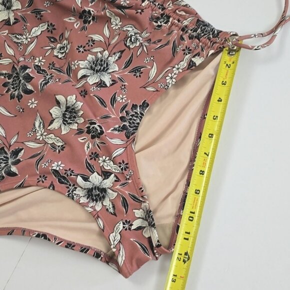 Kona Sol Women's Dusty Rose Floral One Piece Swimsuit V Neck Side Ties Size 18W - Picture 16 of 16